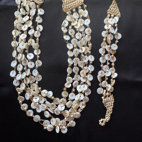 Layered White Shell & Silver Medallion Necklace Set | Boho Statement Jewelry - Picture 6 of 11